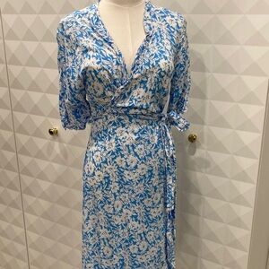 Blue and White Floral Wrap Dress